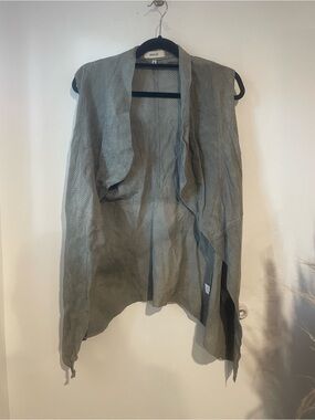 Jakett…etc. Lightweight 100% Leather Perforated Open Vest in Sage Sz M B133